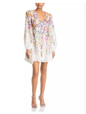 AQUA Fit and flare long sleeve floral mini dress